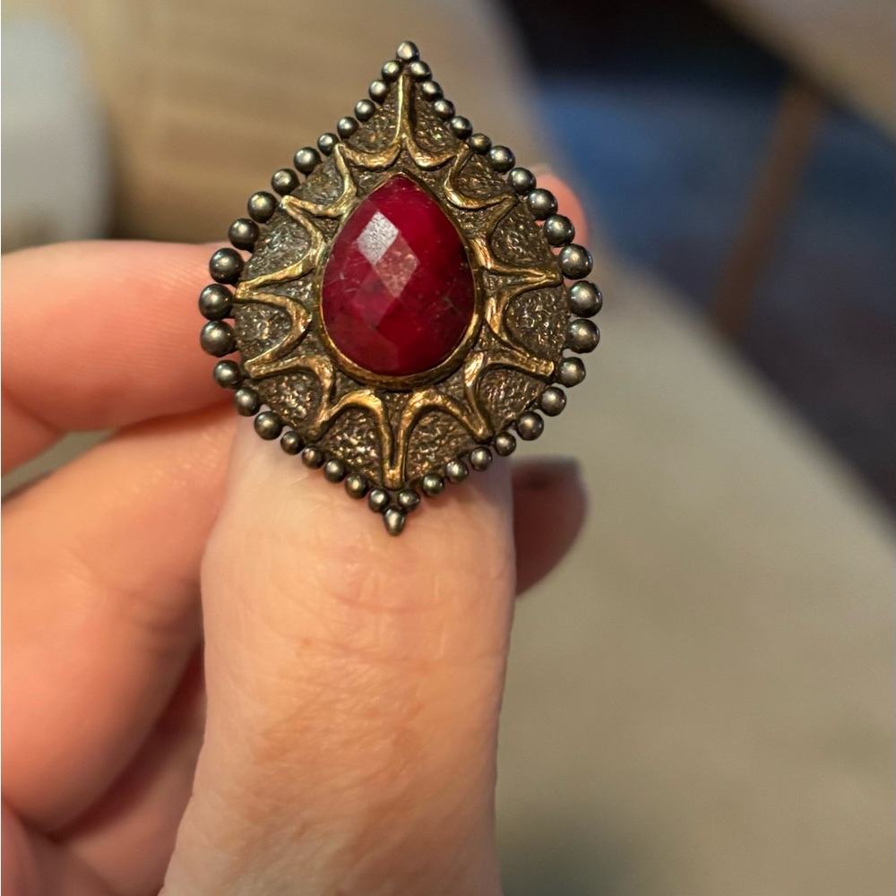 Sterling Silver Faceted Natural Stone Ruby Ring size 7